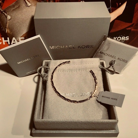🎁 $175 MICHAEL KORS Mercer Link 14K Rse Gold Cuff - Picture 2 of 6